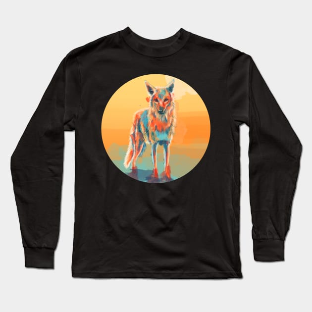 Lone Wild Coyote - digital illustration Long Sleeve T-Shirt by Flo Art Studio
